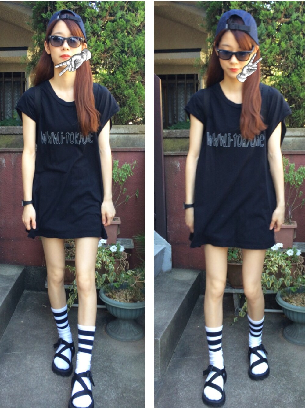 「itokyome、i、American Apparel、アメアパ、chaco、モノトーンコーデ、ブラック、ワンピース、キャップ、ray ban」｜「iの【i】　I TOKYO ME BIG/T（Tシャツ/カットソー、ブラック系）」を使った、tknさん（レディース・156cm）の夏コーディネートの1枚目の写真