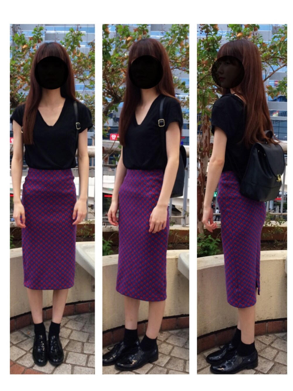 「ZARA、American Apparel、アメアパ、ペンシルスカート、タイトスカート、スカート、レザーリュック、Vネック、ひざ丈スカート、ウエストイン」｜「American Apparelのウィメンズダンスシューズ（ブーティ、ブラック系）」を使った、tknさん（レディース・156cm）の夏コーディネートの1枚目の写真
