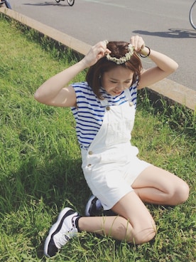 「エアジョーダン」｜「アイテム（オールインワン・サロペット）」を使った、K_bae!さん（レディース・161cm）の夏コーディネート