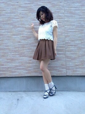 「GU（ジーユー）のアイテム（Tシャツ/カットソー、ホワイト系）」を使った、大類美佑さん（レディース・153cm）の夏コーディネート