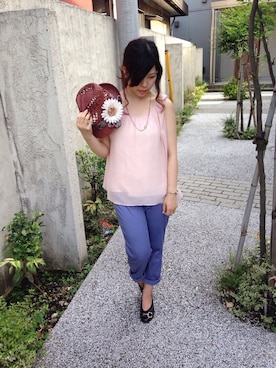 「PROPORTION BODY DRESSING（プロポーションボディドレッシング）のアイテム（Tシャツ/カットソー、ピンク系）」を使った、大類美佑さん（レディース・153cm）の夏コーディネート