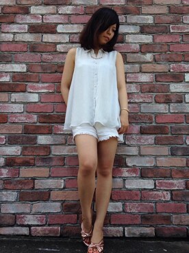 「PROPORTION BODY DRESSING（プロポーションボディドレッシング）のアイテム（シャツ/ブラウス、ホワイト系）」を使った、大類美佑さん（レディース・153cm）の夏コーディネート