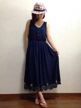 「archives（アルシーヴ）のアイテム（ワンピース、ブルー系）」を使った、大類美佑さん（レディース・153cm）の夏コーディネート