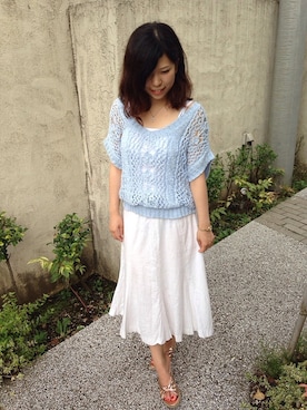 「PROPORTION BODY DRESSING（プロポーションボディドレッシング）のアイテム（ニット/セーター、ブルー系）」を使った、大類美佑さん（レディース・153cm）の夏コーディネート