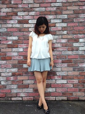 「PROPORTION BODY DRESSING（プロポーションボディドレッシング）のアイテム（シャツ/ブラウス、ホワイト系）」を使った、大類美佑さん（レディース・153cm）の夏コーディネート