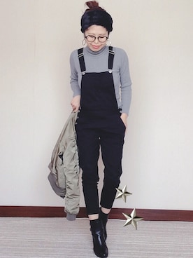 「ヘアバンド」｜「アイテム（MA-1）」を使った、 H A L .さん（レディース・159cm）の冬コーディネート