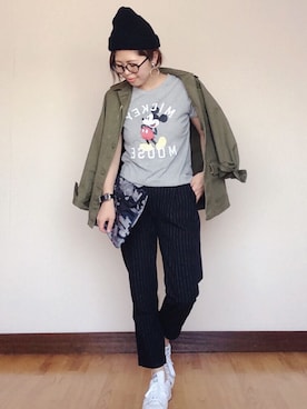 「ミッキーT」｜「アイテム（ブルゾン）」を使った、 H A L .さん（レディース・159cm）の春コーディネート