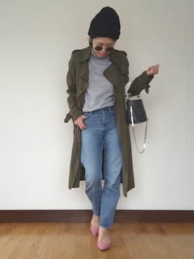 「アイテム（トレンチコート、グリーン系）」を使った、 H A L .さん（レディース・159cm）の秋コーディネート