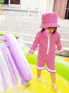 「アイテム（水着、レッド系）」を使った、Rさん（キッズ・80cm）の夏コーディネート