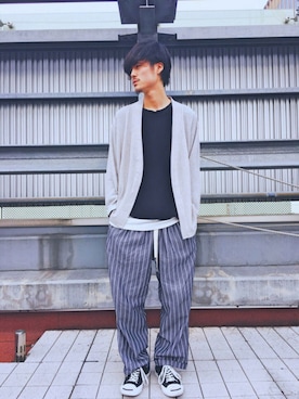 「lot holon（ロットホロン）のアイテム（その他パンツ）」を使った、KOU SUEMATSUさん（メンズ・172cm）の春コーディネート