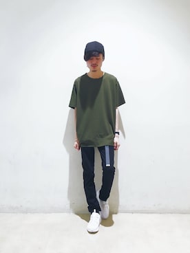 「Yohji Yamamoto（ヨウジヤマモト）のアイテム（帽子）」を使った、KOU SUEMATSUさん（メンズ・172cm）の夏コーディネート