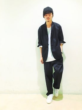 「Yohji Yamamoto（ヨウジヤマモト）のアイテム（帽子）」を使った、KOU SUEMATSUさん（メンズ・172cm）の夏コーディネート