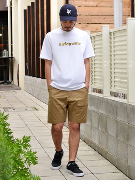 「Lafayette（ラファイエット）のアイテム（帽子）」を使った、Lafayette CREWさん（メンズ・173cm）の夏コーディネート