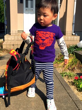 「BREEZE（ブリーズ）のアイテム（Tシャツ/カットソー、パープル系）」を使った、いっちゃんさん（キッズ・90cm）の春コーディネート