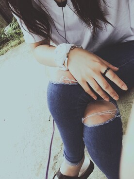 「BACKS（バックス）のアイテム（パンツ）」を使った、まとんさん（レディース・153cm）の夏コーディネート