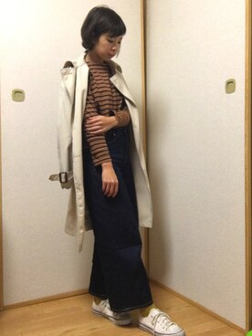 「くつした」｜「アイテム（トレンチコート）」を使った、comaさんさん（レディース・158cm）の冬コーディネート