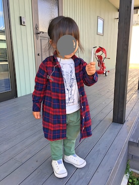 「アイテム（シャツワンピース）」を使った、mijuさん（キッズ・90cm）の秋コーディネート