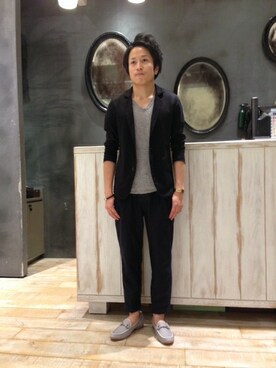 「ライトブルー」｜「アイテム（その他シューズ）」を使った、ジョータローさん（メンズ・166cm）の春コーディネート