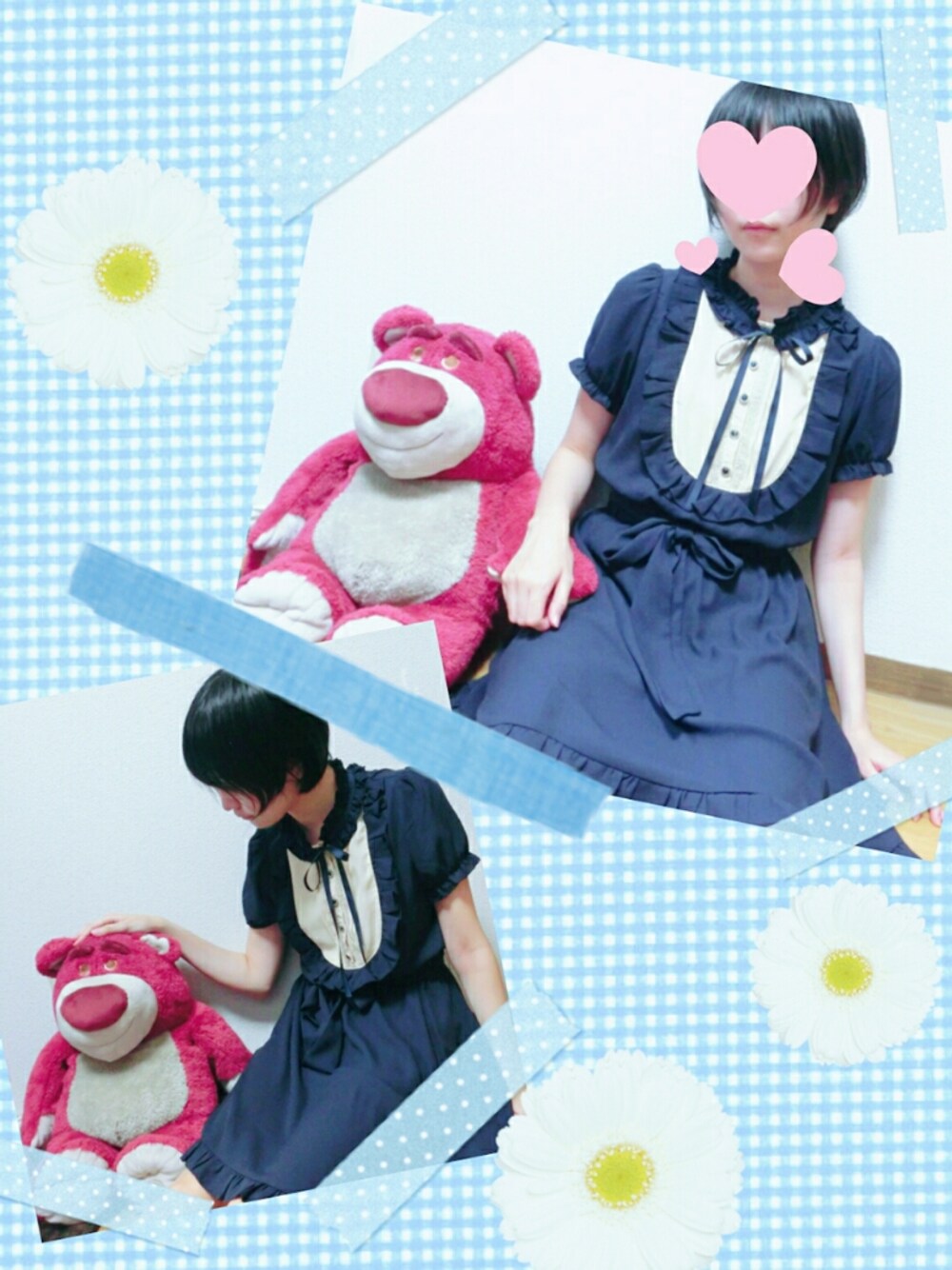 「ディズニー、ピクサー、pixar、disney、かわいい、ふりふり」｜「axes femmeのアイテム（ワンピース、ブルー系）」を使った、メロンギョウザさん（レディース・159cm）の秋コーディネートの1枚目の写真