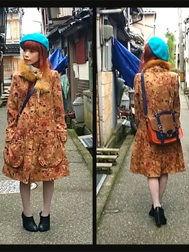 「ショルダーバック」｜「アイテム（ハンチング/ベレー帽）」を使った、るぅーさん（レディース・147cm）の冬コーディネート