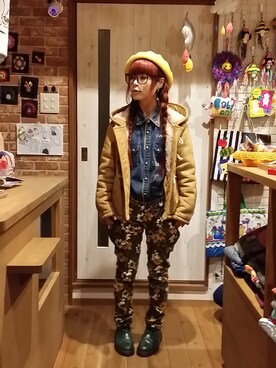 「花柄」｜「アイテム（ダッフルコート）」を使った、るぅーさん（レディース・147cm）の冬コーディネート