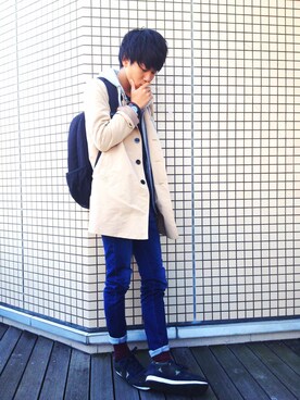 「ブラック×ホワイト」｜「アイテム（トレンチコート）」を使った、TAKAさん（メンズ・173cm）の秋コーディネート