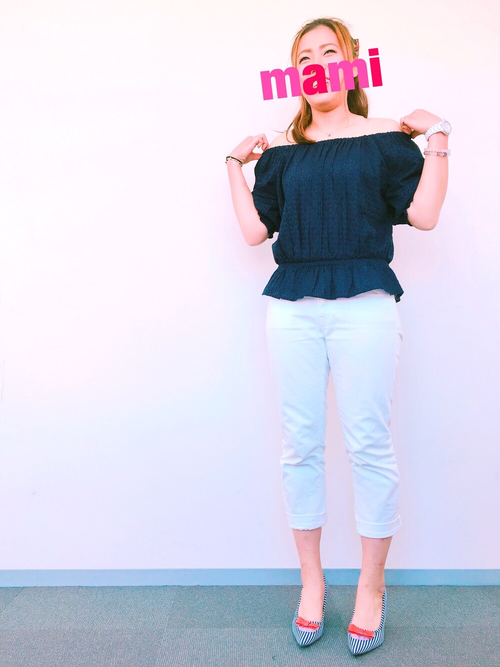 「GUのアイテム（デニムパンツ、ホワイト系）」を使った、Nakayasu Mamiさん（レディース・169cm）の夏コーディネートの1枚目の写真