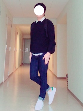 「黒ニット」｜タクマさん（メンズ・182cm）の冬コーディネート