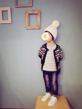 「インディゴデニム」｜フェリシモキッズさん（キッズ・100cm）の冬コーディネート