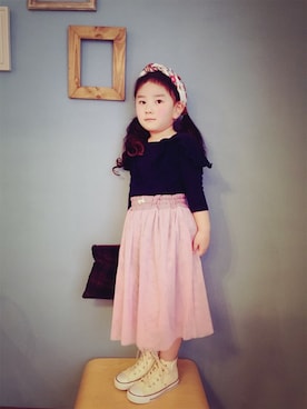 「アイテム（スカート）」を使った、フェリシモキッズさん（キッズ・110cm）の冬コーディネート