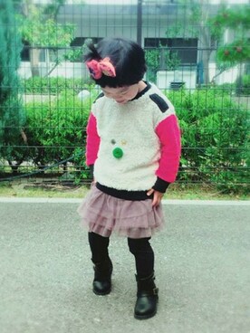 「フェリシモキッズ（フェリシモキッズ）のアイテム（スウェット）」を使った、フェリシモキッズさん（キッズ・100cm）の冬コーディネート