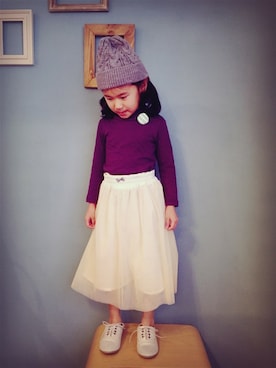 「アイテム（スカート）」を使った、フェリシモキッズさん（キッズ・108cm）の冬コーディネート