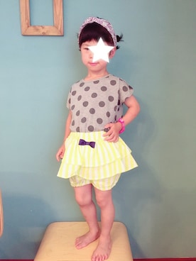 「アイテム（トップス、ブラウン系）」を使った、フェリシモキッズさん（キッズ・100cm）の夏コーディネート