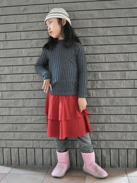 「アイテム（スカート）」を使った、フェリシモキッズさん（キッズ・123cm）の秋コーディネート