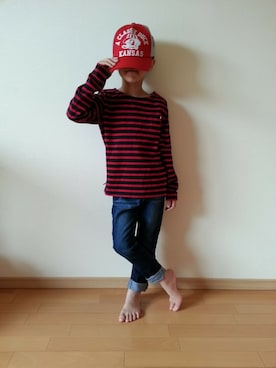 「アイテム（Tシャツ/カットソー）」を使った、フェリシモキッズさん（キッズ・125cm）の秋コーディネート