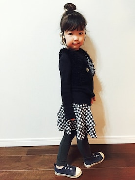「アイテム（スカート）」を使った、フェリシモキッズさん（キッズ・98cm）の秋コーディネート