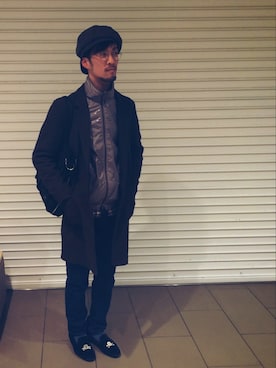 「tricker's」｜「アイテム（ハンチング/ベレー帽）」を使った、wiz さん（メンズ・174cm）の冬コーディネート