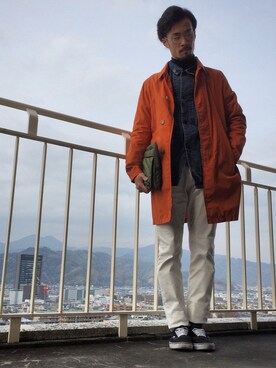 「BEAMS（ビームス）のアイテム（ステンカラーコート）」を使った、wiz さん（メンズ・174cm）の冬コーディネート