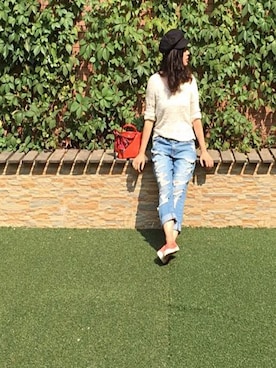 「アイテム（トートバッグ、オレンジ系）」を使った、eggさん（レディース・163cm）の春コーディネート