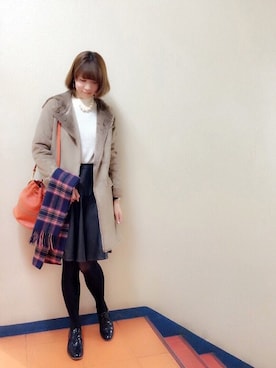 「レザースカート」｜「アイテム（ムートンコート）」を使った、shokoさん（レディース・165cm）の冬コーディネート