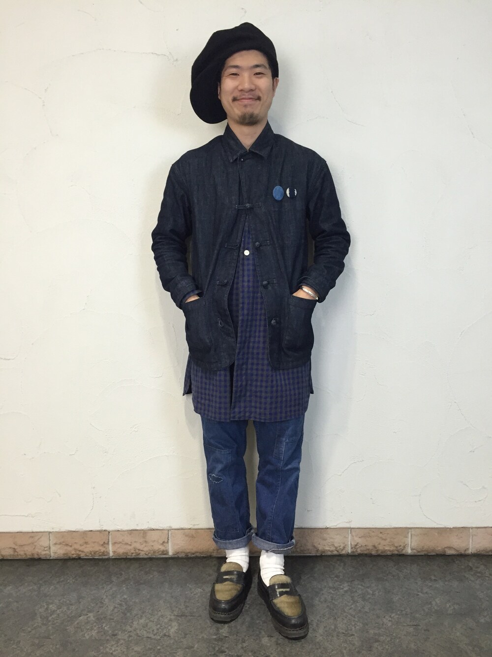「ネイビー、BEAMS、NEEDLES、Paraboot、orslow」｜「B:MING by BEAMSのアイテム（カバーオール、ブルー系）」を使った、masudaryusukeさん（メンズ・171cm）の春コーディネートの1枚目の写真
