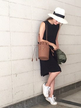 「Acne Studios（アクネストゥディオズ）のアイテム（ワンピース）」を使った、丸林広奈さん（レディース・157cm）の夏コーディネート