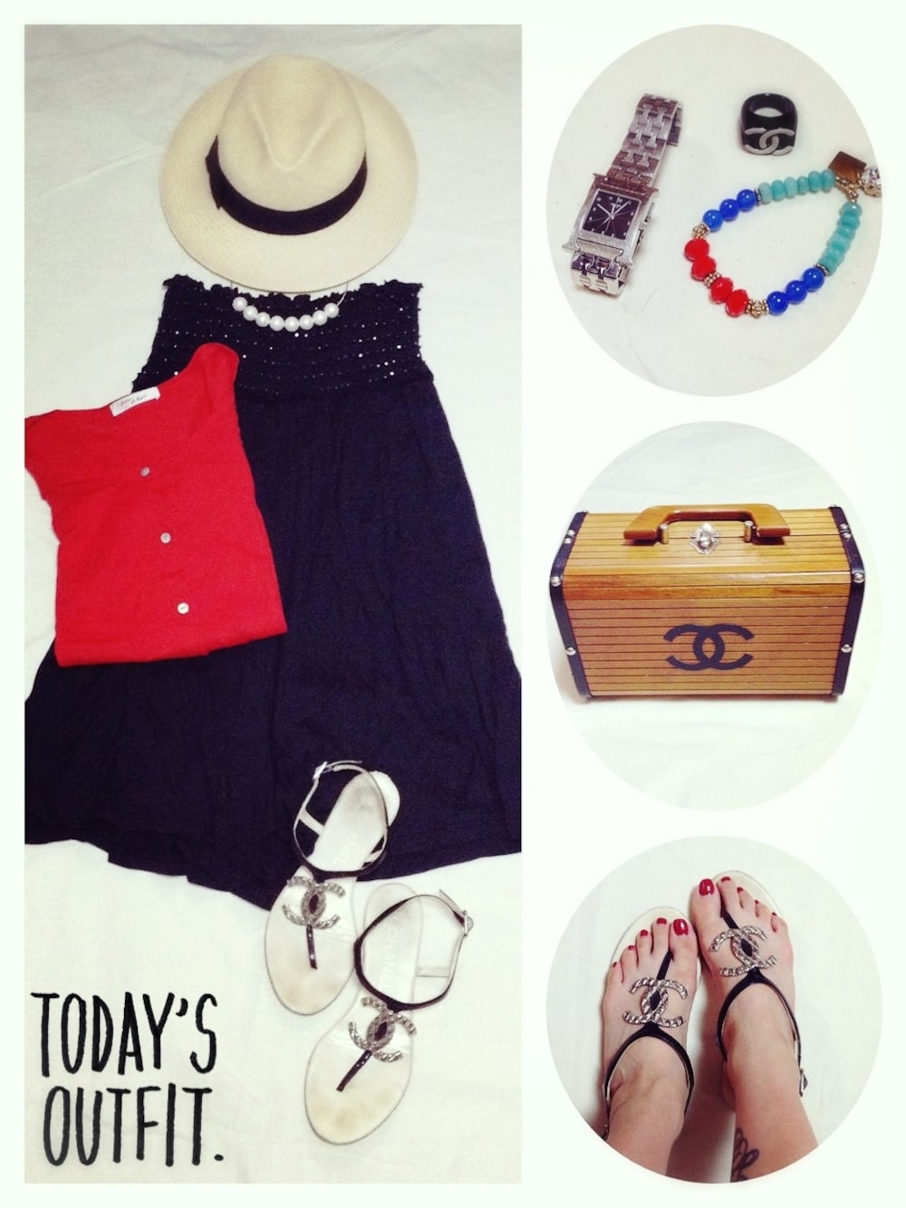 「vintage CHANEL、ベアワンピ、chanel、パナマハット」｜「Flammeumのアイテム（チュニック、ブラック系）」を使った、peeweeさん（レディース・149cm）の夏コーディネートの1枚目の写真