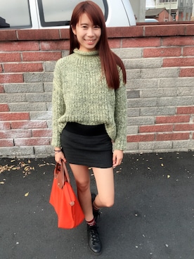 「アイテム（トートバッグ、オレンジ系）」を使った、翁Wengさん（レディース・160cm）の冬コーディネート