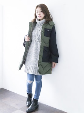 「アイテム（レインシューズ）」を使った、木野園子さん（レディース・160cm）の冬コーディネート