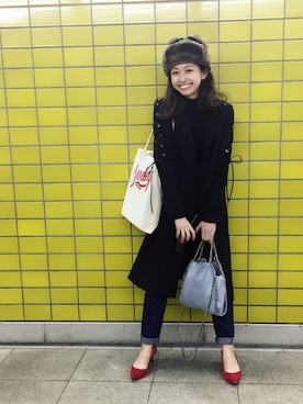 「Casselini（キャセリーニ）のアイテム（キャップ）」を使った、木野園子さん（レディース・160cm）の冬コーディネート