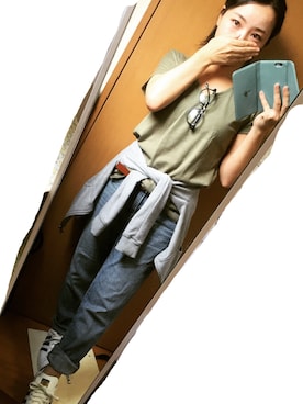 「earth music&ecology（アースミュージックアンドエコロジー）のアイテム（ジャケット/アウター、グレー系）」を使った、miyuphocoさん（レディース・145cm）の秋コーディネート