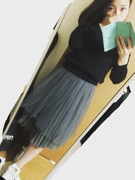 「no brand（ノーブランド）のアイテム（スカート、グレー系）」を使った、miyuphocoさん（レディース・145cm）の秋コーディネート