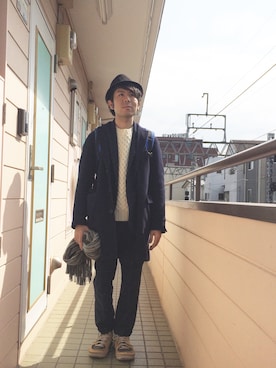 「SHIPS JET BLUE（シップスジェットブルー）のアイテム（スラックス）」を使った、maxiさん（メンズ・163cm）の冬コーディネート