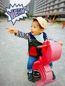 「アイテム（ダウンベスト、その他）」を使った、A_chinさん（キッズ・80cm）の秋コーディネート